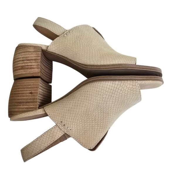 Block Heel Slingback Mule Lucky Brand Jaila Size 9 Sandals Beige Leather Reptile - Picture 11 of 12